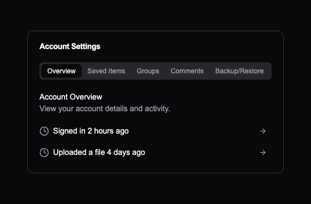 Account Tabs With Card · Myna UI 정적 미리보기