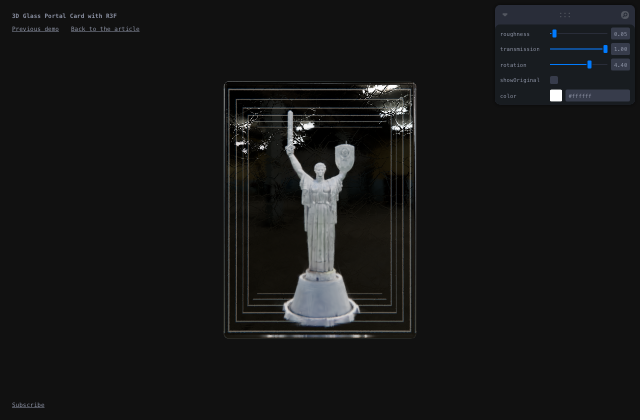 3D Glass Portal Card Effect with React Three Fiber and Gaussian Splatting 정적 미리보기