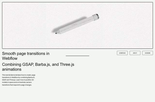 Building Seamless 3D Transitions with Webflow, GSAP, and Three.js 정적 미리보기