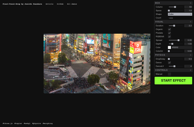 How to Create a Pixel-to-Voxel Video Drop Effect with Three.js and Rapier 정적 미리보기