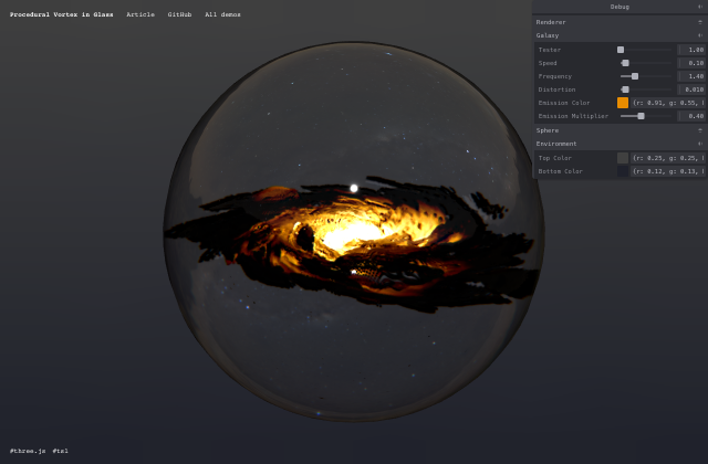 Rendering a Procedural Vortex Inside a Glass Sphere with Three.js and TSL 정적 미리보기
