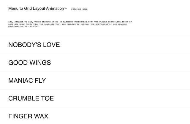 Menu to Grid Layout Animation 정적 미리보기