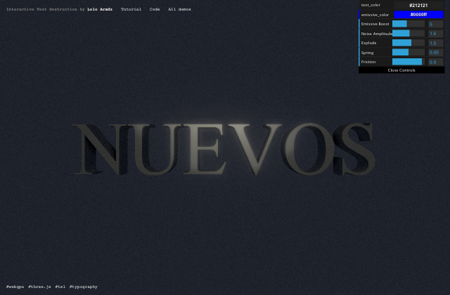 Interactive Text Destruction with Three.js, WebGPU, and TSL 정적 미리보기